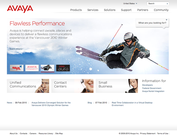 Final design — Avaya.com home page