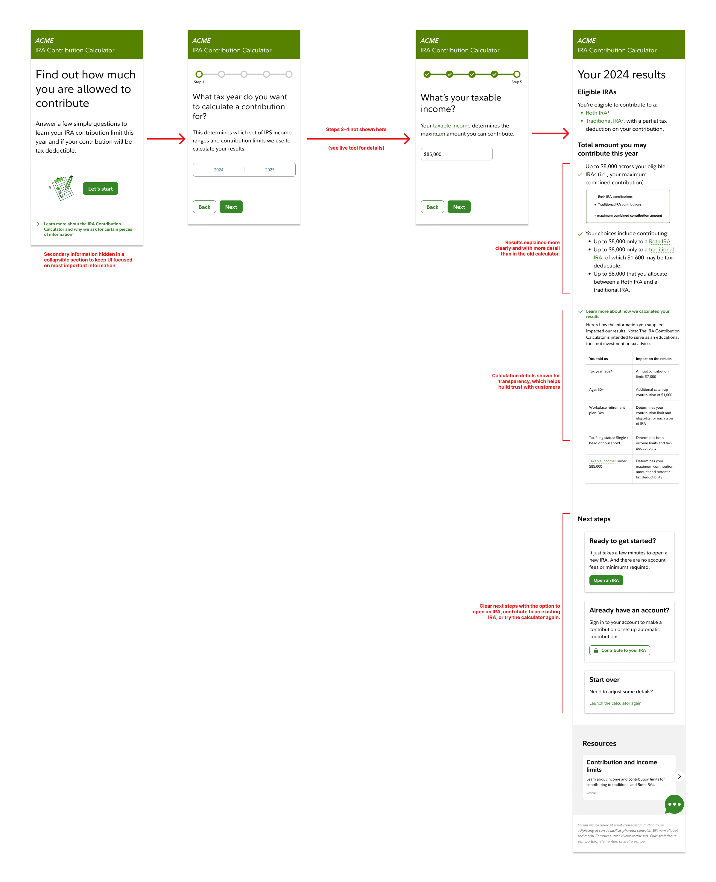 IRA Contribution Calculator — redesigned flow