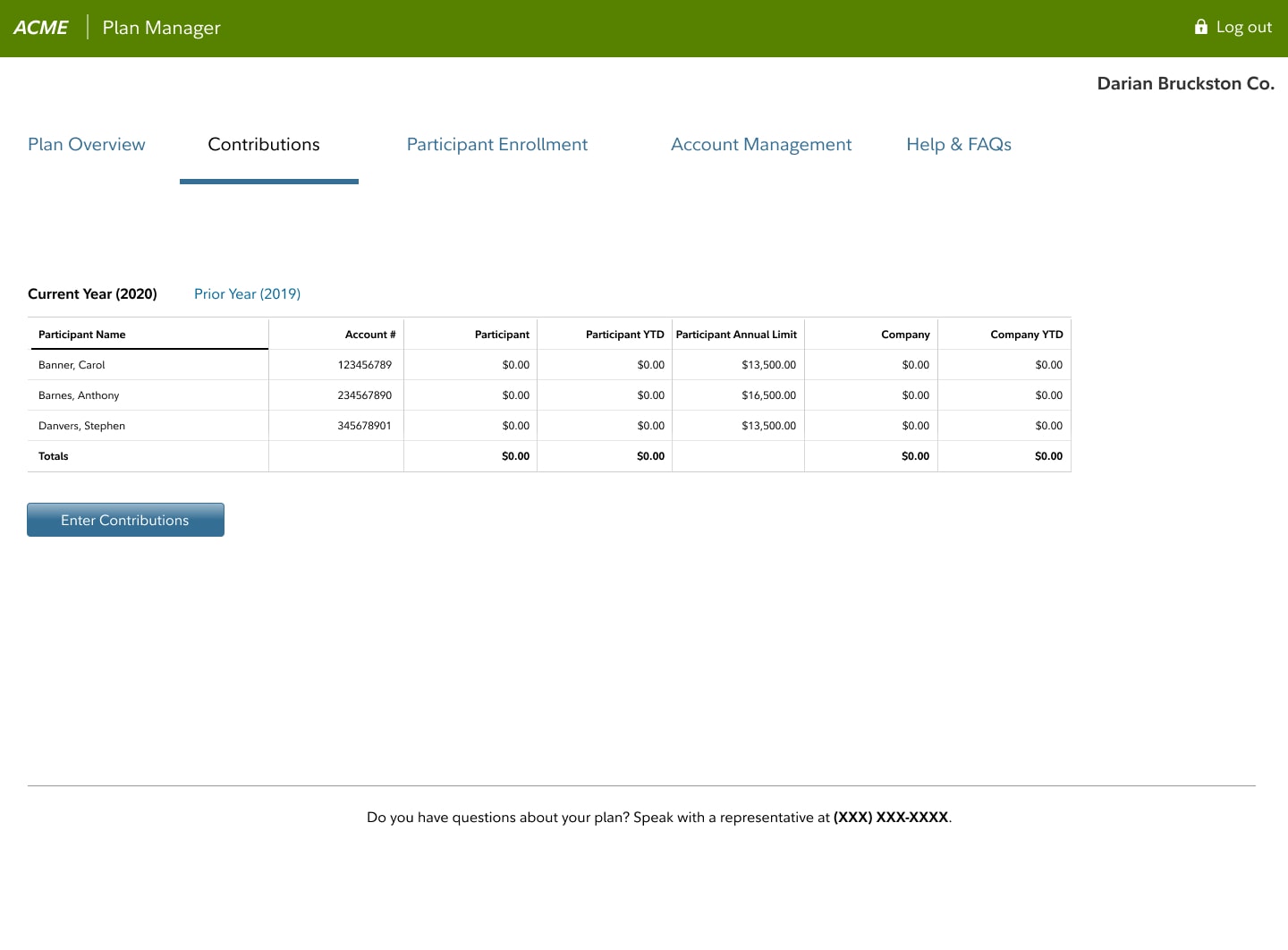 SIMPLE Plan Manager — contributions default view